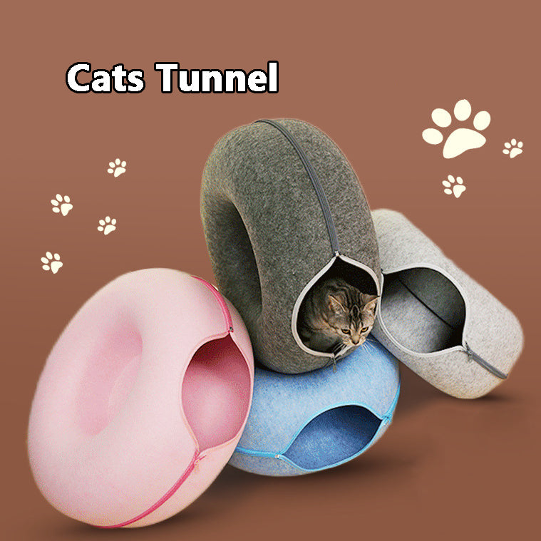 Nido per gatti utilizzabile in quattro stagioni, in feltro di lana rotondo, nido per animali domestici a doppio uso, tunnel per gatti, giocattolo interattivo per addestramento, nido per gatti in feltro grigio