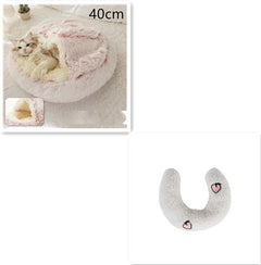 Lettino 2 in 1 per cani e gatti, letto invernale rotondo in peluche caldo, morbido letto in peluche lungo per animali domestici, prodotti per animali domestici