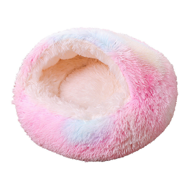 Cuccia rotonda in peluche semichiusa a doppio uso per animali domestici, a mezza confezione, per sonni profondi