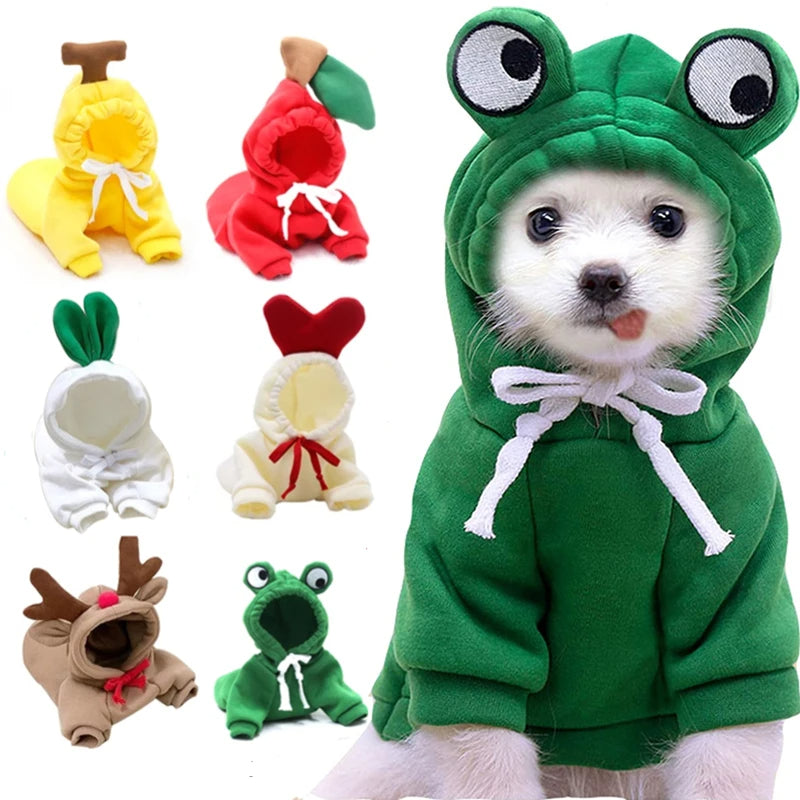 Vestiti per cani carini con frutta, per cani di piccola taglia, felpe con cappuccio, pile caldo invernale, abbigliamento per animali domestici, costume per cuccioli, gatti, cappotto per outfit francese Chihuahua