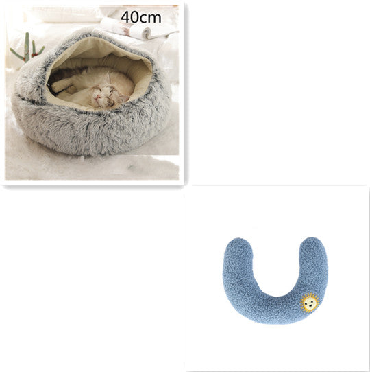 Lettino 2 in 1 per cani e gatti, letto invernale rotondo in peluche caldo, morbido letto in peluche lungo per animali domestici, prodotti per animali domestici