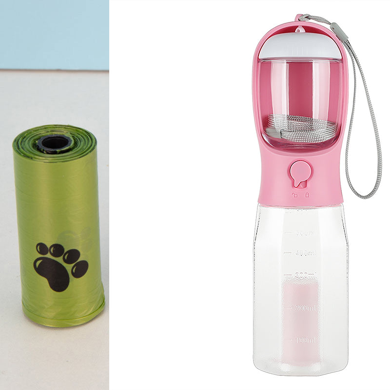 Borraccia portatile per gatti e cani, distributore di cibo, beverino e raccoglitore di deiezioni, 3 in 1, a prova di perdite, multifunzione, prodotti per animali domestici