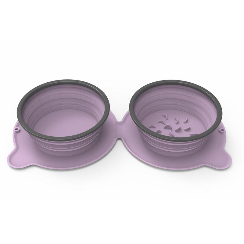 Ciotole doppie portatili in silicone per cibo per cani Ciotola pieghevole antiscivolo per gatti Ciotola anti-soffocamento da viaggio per animali domestici da esterno