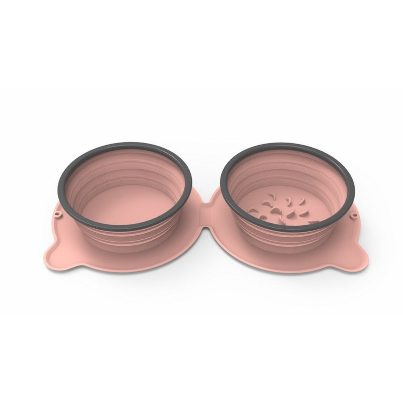 Ciotole doppie portatili in silicone per cibo per cani Ciotola pieghevole antiscivolo per gatti Ciotola anti-soffocamento da viaggio per animali domestici da esterno