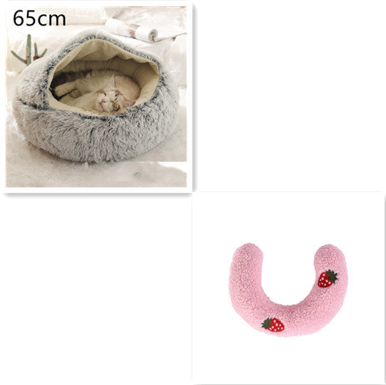 Lettino 2 in 1 per cani e gatti, letto invernale rotondo in peluche caldo, morbido letto in peluche lungo per animali domestici, prodotti per animali domestici