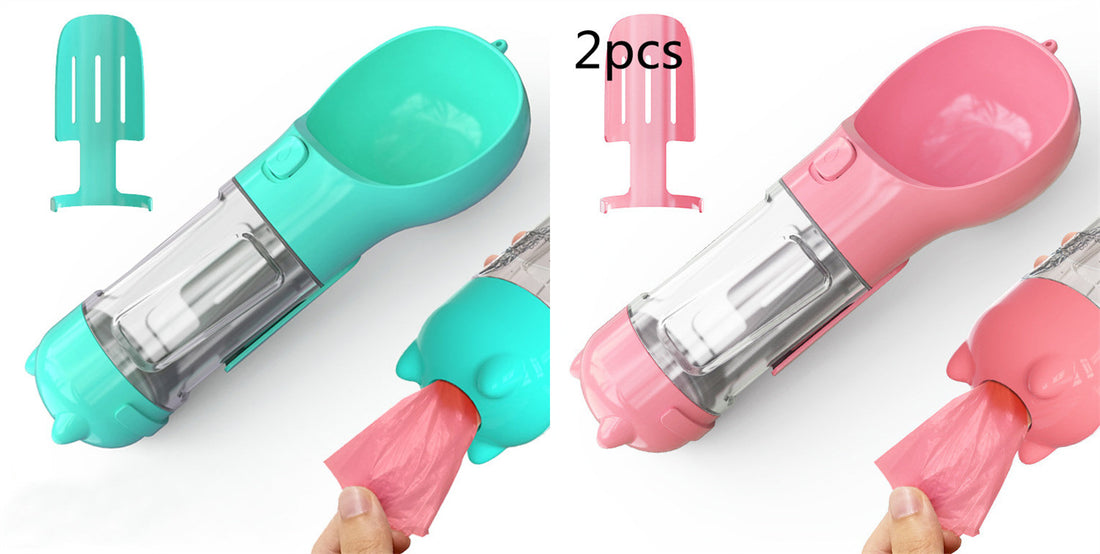 Borraccia Portatile 3 in 1 per Cani con Ciotola per Acqua, Dispenser di Sacchetti Igenici per Rifiuti e Borraccia per Animali Domestici, per Viaggi all'Aperto