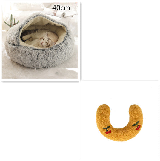 Lettino 2 in 1 per cani e gatti, letto invernale rotondo in peluche caldo, morbido letto in peluche lungo per animali domestici, prodotti per animali domestici