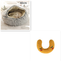 Lettino 2 in 1 per cani e gatti, letto invernale rotondo in peluche caldo, morbido letto in peluche lungo per animali domestici, prodotti per animali domestici