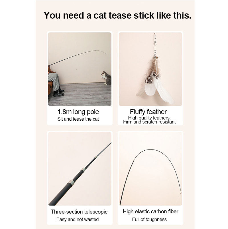 Giocattolo per animali domestici: bacchetta estensibile "Cat-teasing" con canna da 180 cm, testina di ricambio con piuma, bacchetta "Cat-teasing" estensibile regolabile, giocattolo per gatti da pesca.