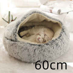 Lettino 2 in 1 per cani e gatti, letto invernale rotondo in peluche caldo, morbido letto in peluche lungo per animali domestici, prodotti per animali domestici