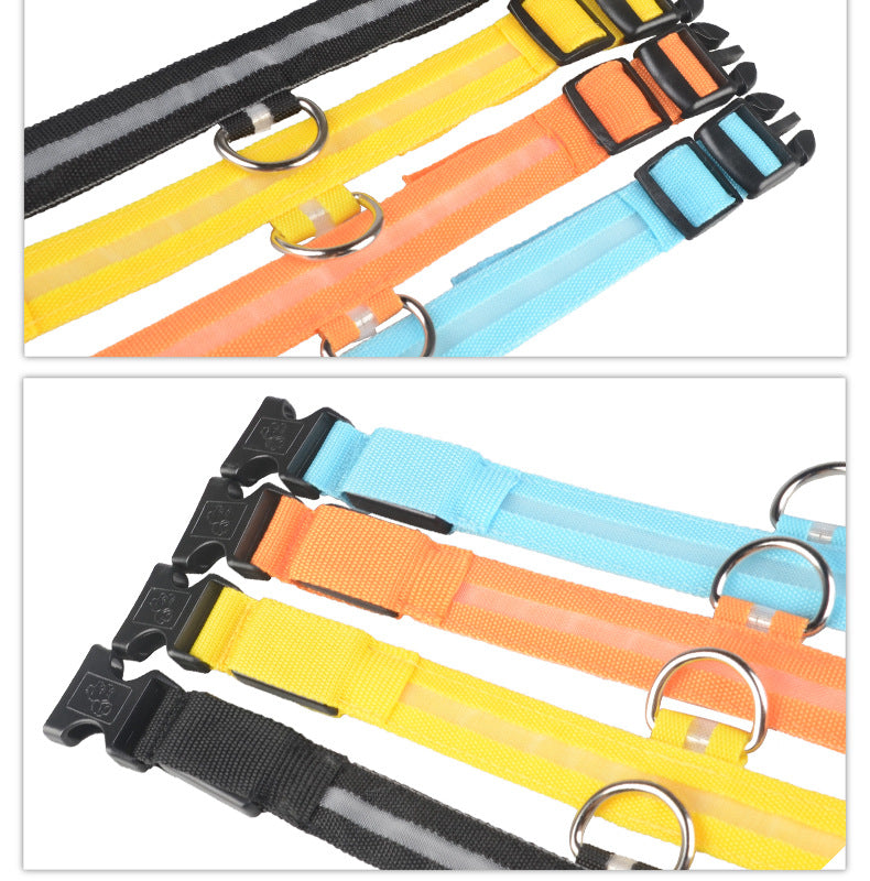 Collare luminoso a LED in nylon per animali domestici, sicurezza notturna, lampeggiante, che si illumina al buio, per cani e gatti, regolabile, forniture per animali domestici