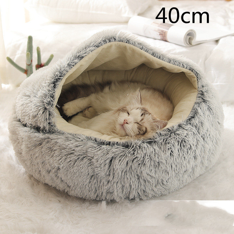 Lettino 2 in 1 per cani e gatti, letto invernale rotondo in peluche caldo, morbido letto in peluche lungo per animali domestici, prodotti per animali domestici