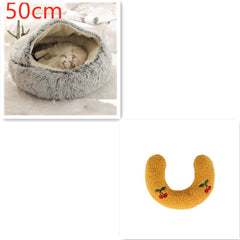 Lettino 2 in 1 per cani e gatti, letto invernale rotondo in peluche caldo, morbido letto in peluche lungo per animali domestici, prodotti per animali domestici