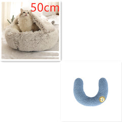 Lettino 2 in 1 per cani e gatti, letto invernale rotondo in peluche caldo, morbido letto in peluche lungo per animali domestici, prodotti per animali domestici