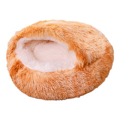 Cuccia rotonda in peluche semichiusa a doppio uso per animali domestici, a mezza confezione, per sonni profondi