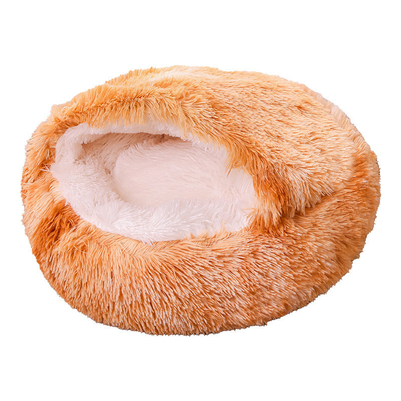 Cuccia rotonda in peluche semichiusa a doppio uso per animali domestici, a mezza confezione, per sonni profondi