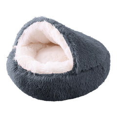Cuccia rotonda in peluche semichiusa a doppio uso per animali domestici, a mezza confezione, per sonni profondi