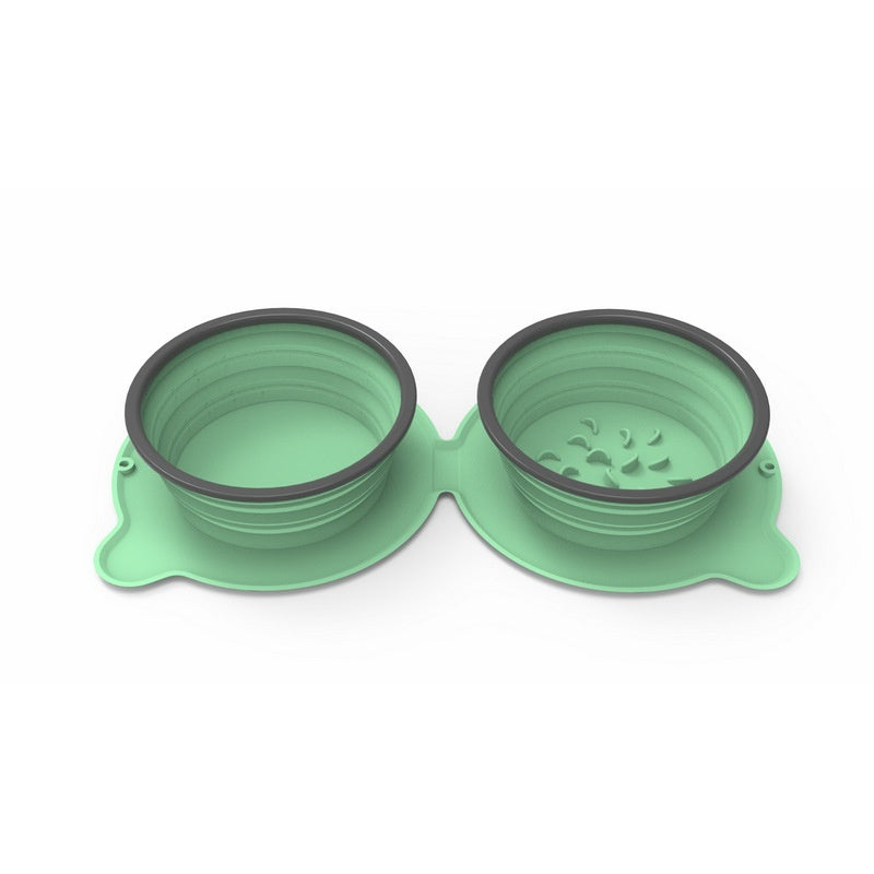 Ciotole doppie portatili in silicone per cibo per cani Ciotola pieghevole antiscivolo per gatti Ciotola anti-soffocamento da viaggio per animali domestici da esterno