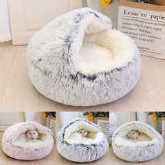 Cuccia rotonda in peluche semichiusa a doppio uso per animali domestici, a mezza confezione, per sonni profondi