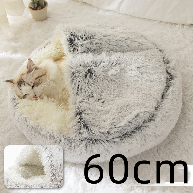 Lettino 2 in 1 per cani e gatti, letto invernale rotondo in peluche caldo, morbido letto in peluche lungo per animali domestici, prodotti per animali domestici