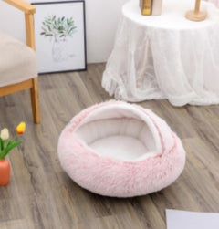 Lettino 2 in 1 per cani e gatti, letto invernale rotondo in peluche caldo, morbido letto in peluche lungo per animali domestici, prodotti per animali domestici