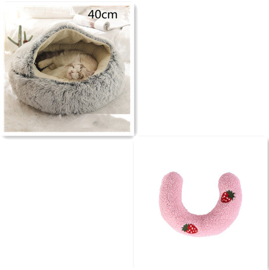 Lettino 2 in 1 per cani e gatti, letto invernale rotondo in peluche caldo, morbido letto in peluche lungo per animali domestici, prodotti per animali domestici