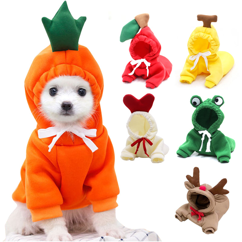 Vestiti per cani carini con frutta, per cani di piccola taglia, felpe con cappuccio, pile caldo invernale, abbigliamento per animali domestici, costume per cuccioli, gatti, cappotto per outfit francese Chihuahua