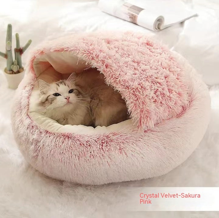 Lettino 2 in 1 per cani e gatti, letto invernale rotondo in peluche caldo, morbido letto in peluche lungo per animali domestici, prodotti per animali domestici