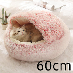 Lettino 2 in 1 per cani e gatti, letto invernale rotondo in peluche caldo, morbido letto in peluche lungo per animali domestici, prodotti per animali domestici