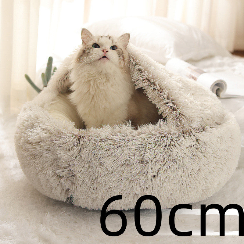 Lettino 2 in 1 per cani e gatti, letto invernale rotondo in peluche caldo, morbido letto in peluche lungo per animali domestici, prodotti per animali domestici