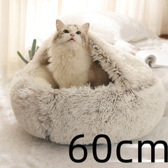 Lettino 2 in 1 per cani e gatti, letto invernale rotondo in peluche caldo, morbido letto in peluche lungo per animali domestici, prodotti per animali domestici