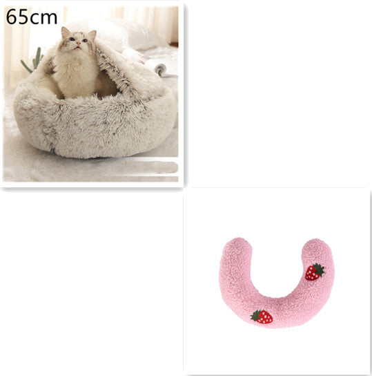 Lettino 2 in 1 per cani e gatti, letto invernale rotondo in peluche caldo, morbido letto in peluche lungo per animali domestici, prodotti per animali domestici