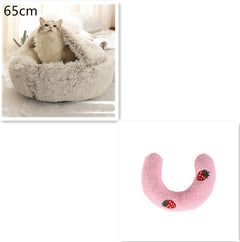 Lettino 2 in 1 per cani e gatti, letto invernale rotondo in peluche caldo, morbido letto in peluche lungo per animali domestici, prodotti per animali domestici