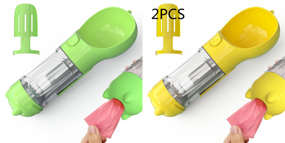Borraccia Portatile 3 in 1 per Cani con Ciotola per Acqua, Dispenser di Sacchetti Igenici per Rifiuti e Borraccia per Animali Domestici, per Viaggi all'Aperto