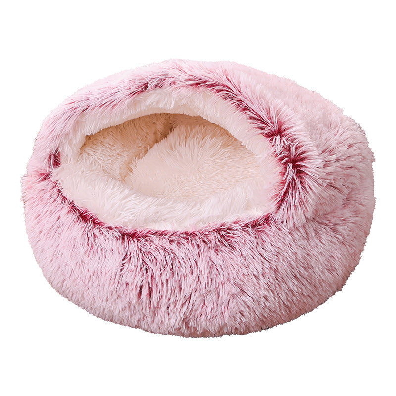 Cuccia rotonda in peluche semichiusa a doppio uso per animali domestici, a mezza confezione, per sonni profondi