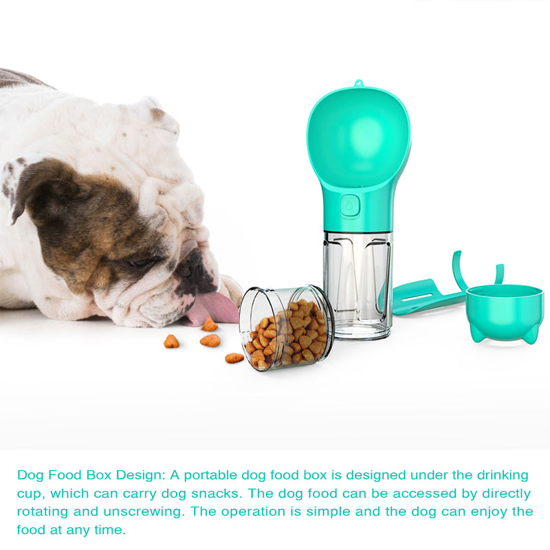 Borraccia Portatile 3 in 1 per Cani con Ciotola per Acqua, Dispenser di Sacchetti Igenici per Rifiuti e Borraccia per Animali Domestici, per Viaggi all'Aperto