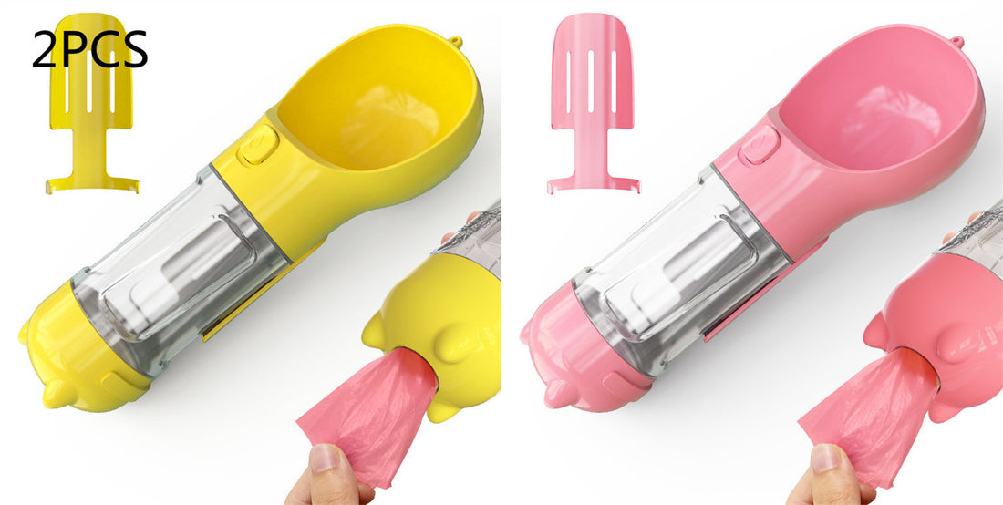 Borraccia Portatile 3 in 1 per Cani con Ciotola per Acqua, Dispenser di Sacchetti Igenici per Rifiuti e Borraccia per Animali Domestici, per Viaggi all'Aperto