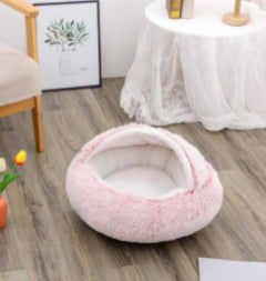Lettino 2 in 1 per cani e gatti, letto invernale rotondo in peluche caldo, morbido letto in peluche lungo per animali domestici, prodotti per animali domestici
