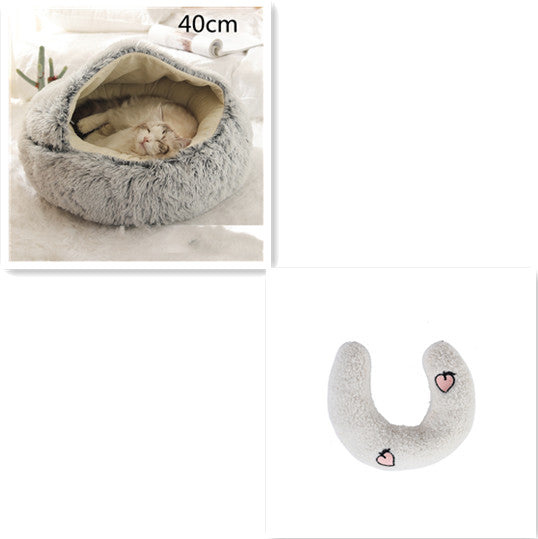Lettino 2 in 1 per cani e gatti, letto invernale rotondo in peluche caldo, morbido letto in peluche lungo per animali domestici, prodotti per animali domestici