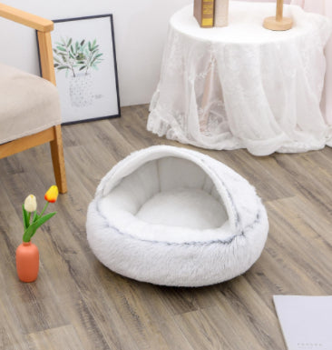 Lettino 2 in 1 per cani e gatti, letto invernale rotondo in peluche caldo, morbido letto in peluche lungo per animali domestici, prodotti per animali domestici