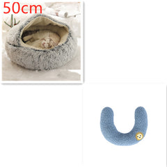 Lettino 2 in 1 per cani e gatti, letto invernale rotondo in peluche caldo, morbido letto in peluche lungo per animali domestici, prodotti per animali domestici