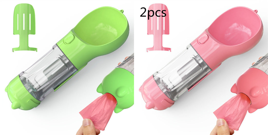 Borraccia Portatile 3 in 1 per Cani con Ciotola per Acqua, Dispenser di Sacchetti Igenici per Rifiuti e Borraccia per Animali Domestici, per Viaggi all'Aperto