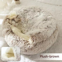 Lettino 2 in 1 per cani e gatti, letto invernale rotondo in peluche caldo, morbido letto in peluche lungo per animali domestici, prodotti per animali domestici