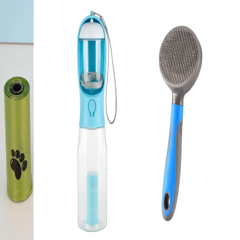Borraccia portatile per gatti e cani, distributore di cibo, beverino e raccoglitore di deiezioni, 3 in 1, a prova di perdite, multifunzione, prodotti per animali domestici