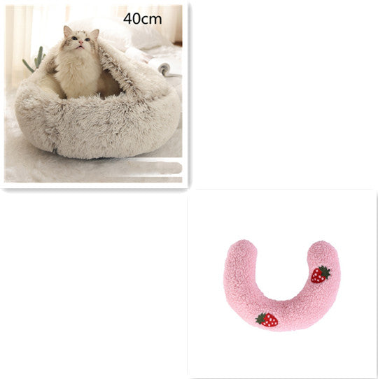 Lettino 2 in 1 per cani e gatti, letto invernale rotondo in peluche caldo, morbido letto in peluche lungo per animali domestici, prodotti per animali domestici