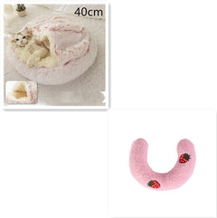 Lettino 2 in 1 per cani e gatti, letto invernale rotondo in peluche caldo, morbido letto in peluche lungo per animali domestici, prodotti per animali domestici